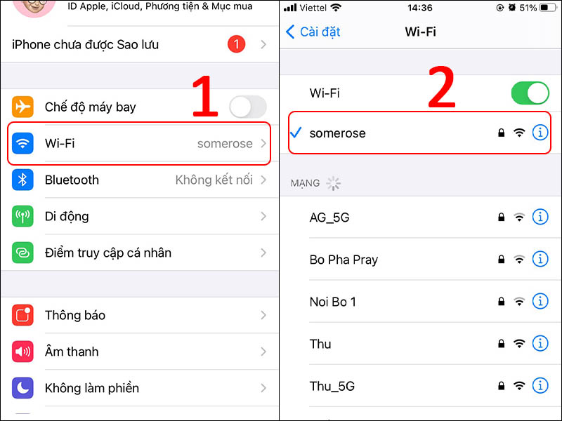 Vào cài đặt WiFi